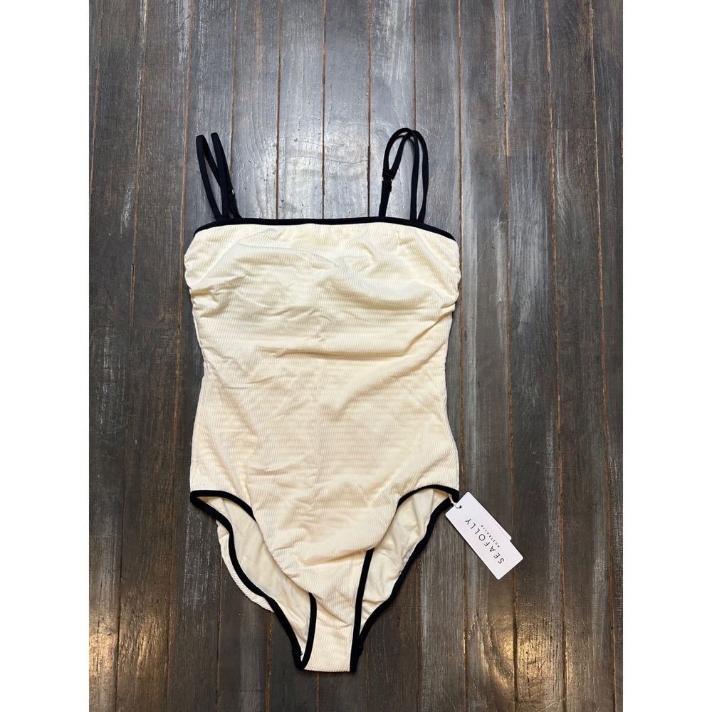 Seafolly Australia Ribbed One Piece Swimsuit Cream Black DD Cup